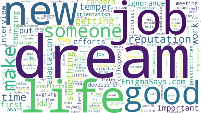 dreaming about someone getting a new job and related dreams with their meanings in a word cloud