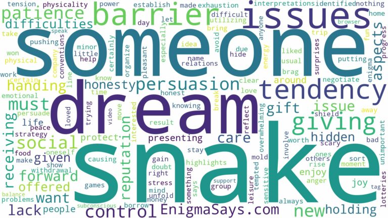 dreaming about someone giving you a snake and related dreams with their meanings in a word cloud