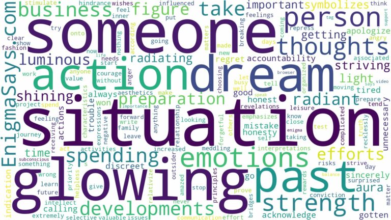 dreaming of someone glowing and related dreams with their meanings in a word cloud