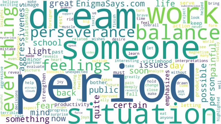 dreaming about someone having their period and related dreams with their meanings in a word cloud