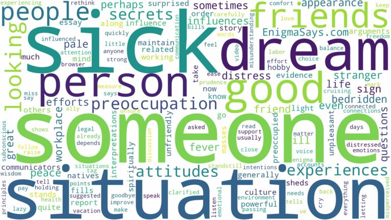 dreaming about someone looking sick and related dreams with their meanings in a word cloud