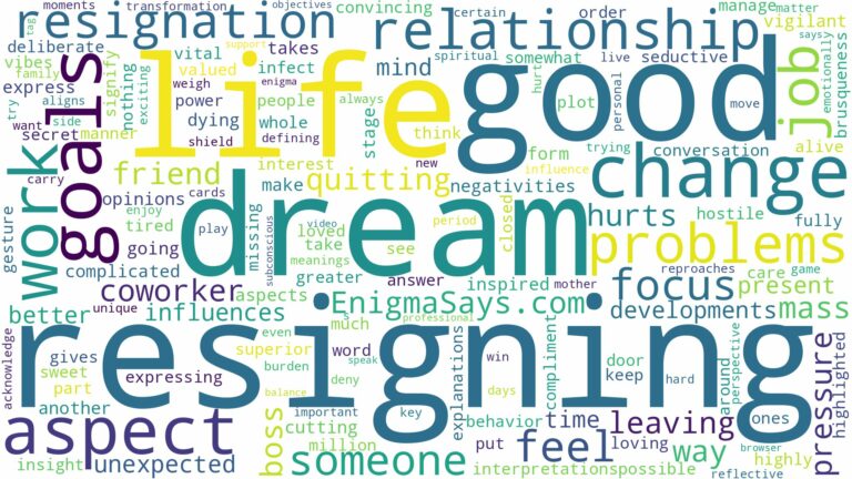 dreaming about someone resigning from work and related dreams with their meanings in a word cloud