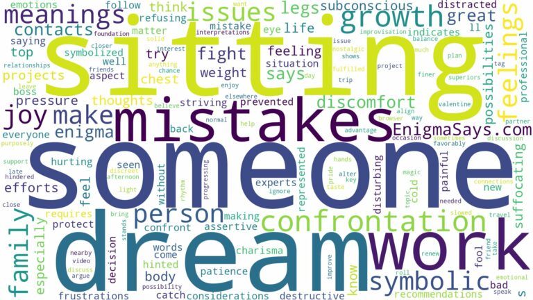 dreaming of someone sitting on you and related dreams with their meanings in a word cloud