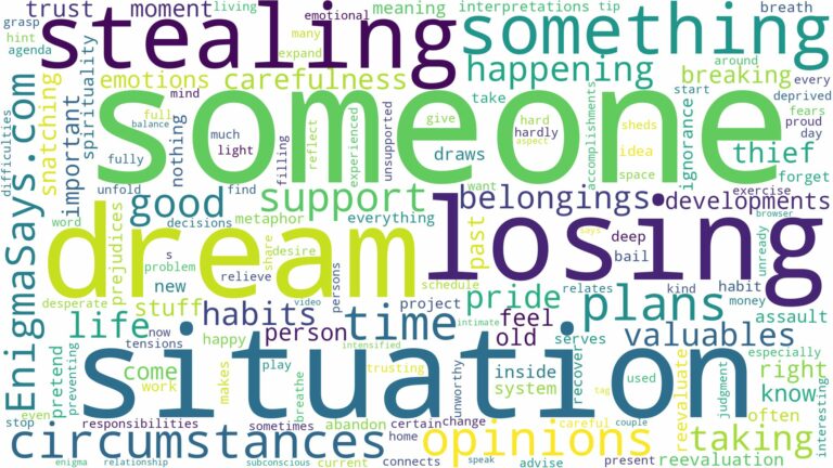 dreaming about someone stealing your things and related dreams with their meanings in a word cloud