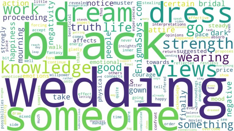 dreaming about someone wearing a black wedding dress and related dreams with their meanings in a word cloud