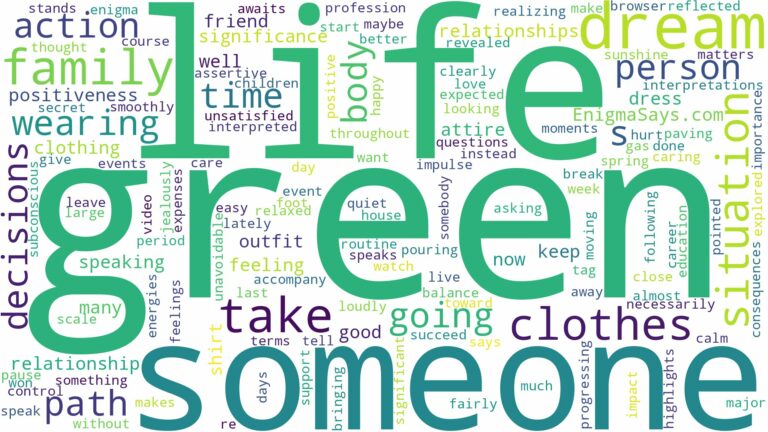 dreaming about someone wearing green clothes and related dreams with their meanings in a word cloud