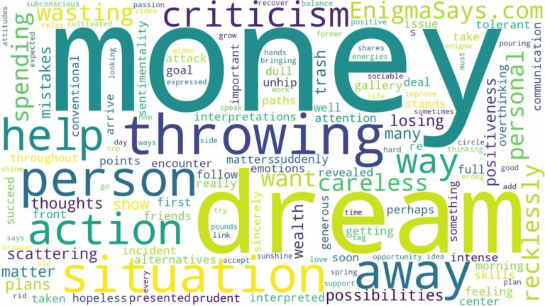 dreaming of throwing money away and related dreams with their meanings in a word cloud