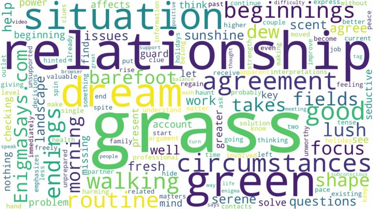 dreaming of walking in green grass and related dreams with their meanings in a word cloud