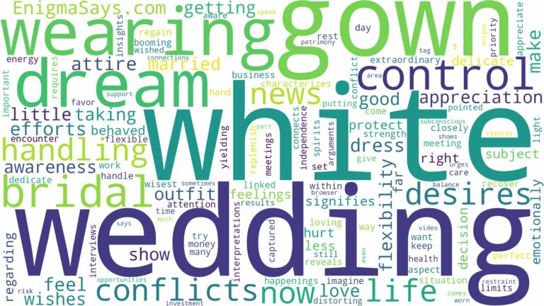 dreaming of wearing a white wedding gown and related dreams with their meanings in a word cloud