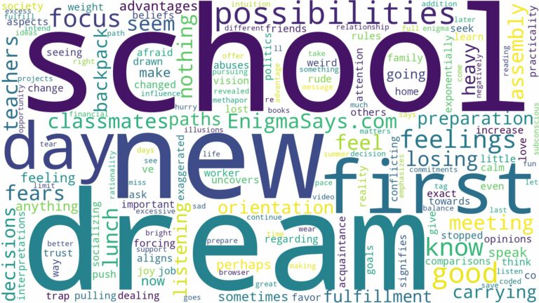 dream about first day of school and related dreams with their meanings in a word cloud