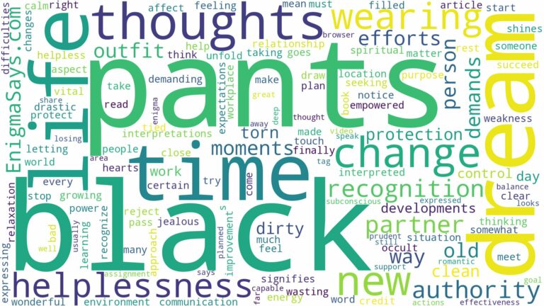 dreaming of wearing black pants and related dreams with their meanings in a word cloud