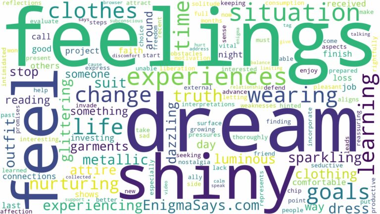 dreaming of wearing shiny clothes and related dreams with their meanings in a word cloud