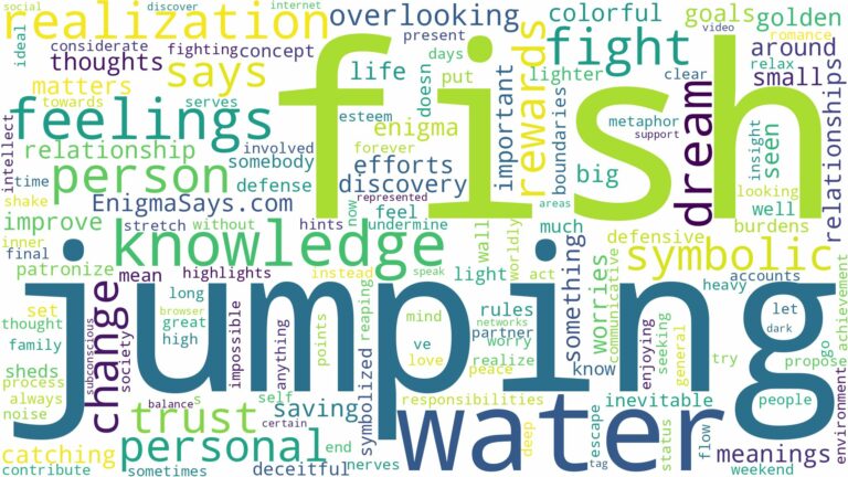 dreaming about fish jumping out of water and related dreams with their meanings in a word cloud