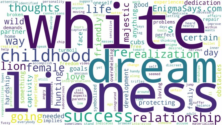 dream about white female lion and related dreams with their meanings in a word cloud
