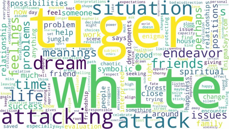 dreaming about white tiger attacking and related dreams with their meanings in a word cloud