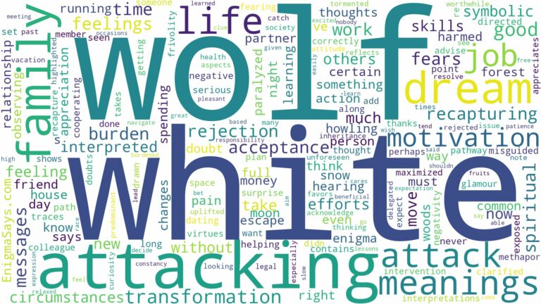 dreaming about white wolf attacking and related dreams with their meanings in a word cloud