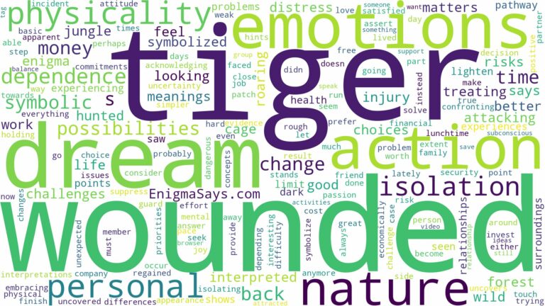 dream about wounded tiger and related dreams with their meanings in a word cloud