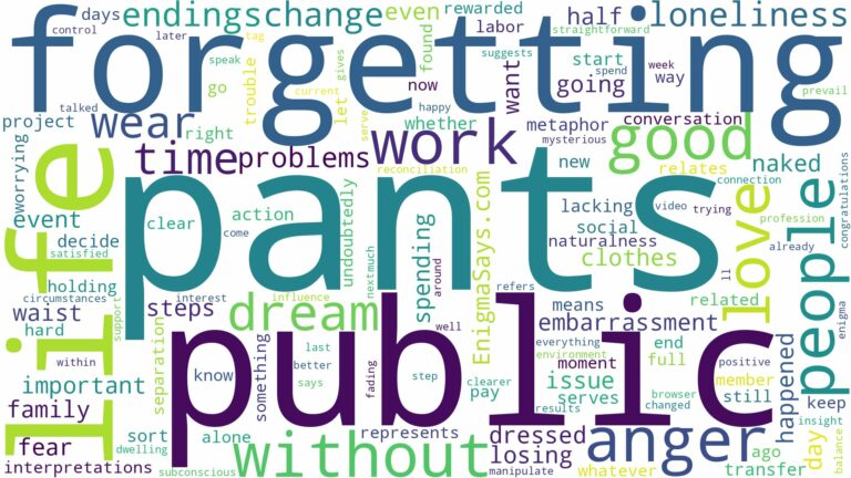 dreaming of forgetting to wear pants and related dreams with their meanings in a word cloud