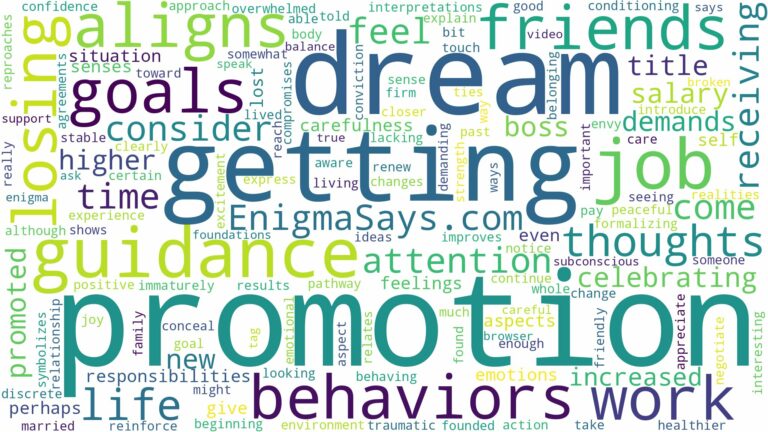 dreaming of getting a promotion at work and related dreams with their meanings in a word cloud