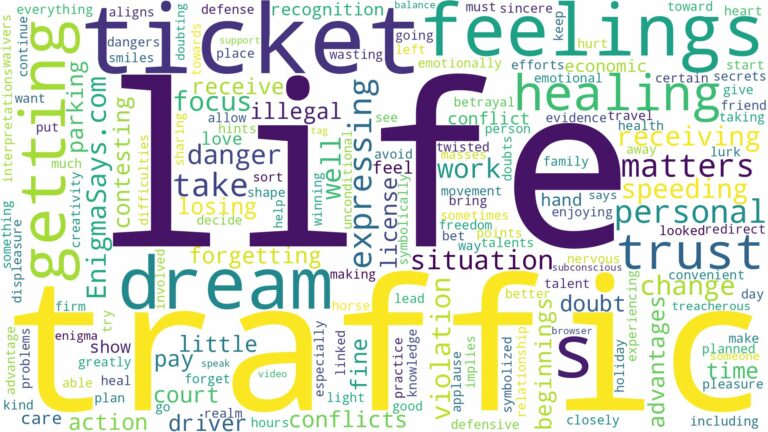 dreaming of getting a traffic ticket and related dreams with their meanings in a word cloud