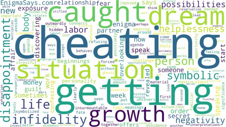 dreaming of getting caught cheating and related dreams with their meanings in a word cloud
