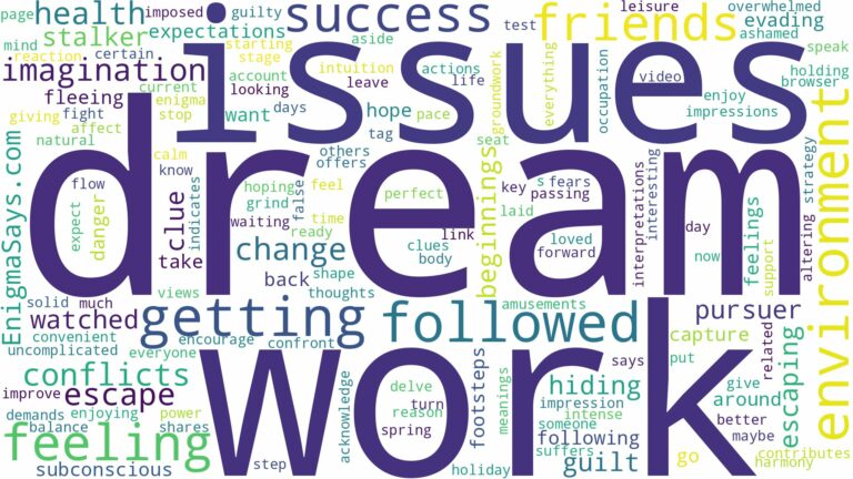 dream of getting followed and related dreams with their meanings in a word cloud