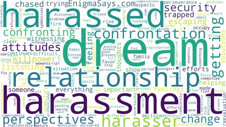 dream of getting harassed and related dreams with their meanings in a word cloud