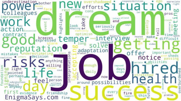 dreaming of getting hired at a job and related dreams with their meanings in a word cloud