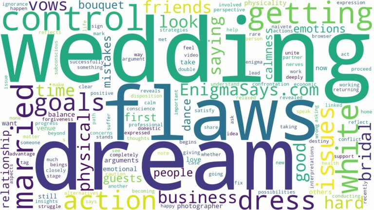 dreaming of getting married in a white dress and related dreams with their meanings in a word cloud