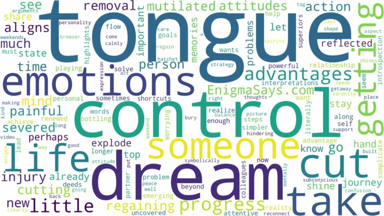 dreaming of getting tongue cut out and related dreams with their meanings in a word cloud