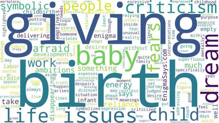 dreaming of giving birth to baby and related dreams with their meanings in a word cloud