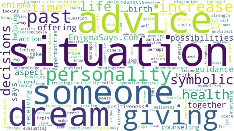 dreaming of giving someone advice and related dreams with their meanings in a word cloud