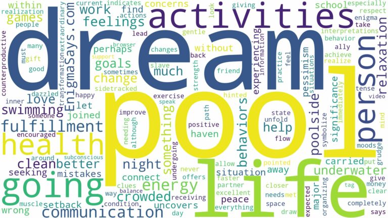 dream of going to pool and related dreams with their meanings in a word cloud