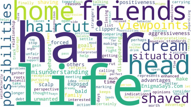 dreaming about hair being shaved and related dreams with their meanings in a word cloud