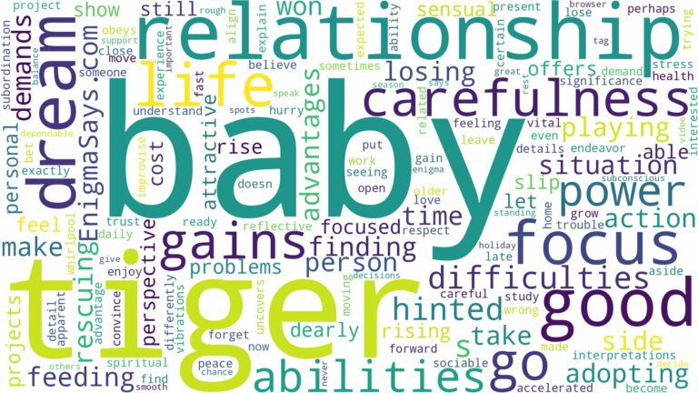 dreaming of having a baby tiger and related dreams with their meanings in a word cloud