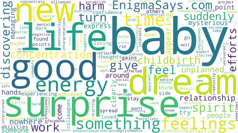 dreaming of having a surprise baby and related dreams with their meanings in a word cloud