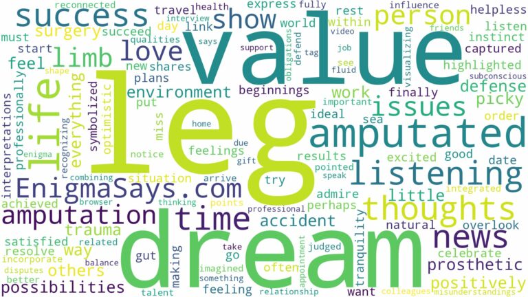 dreaming of having leg amputated and related dreams with their meanings in a word cloud