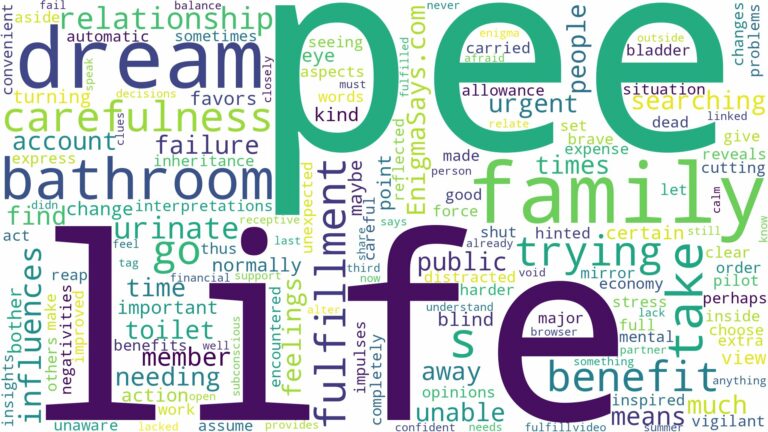 dreaming of having to pee but can't and related dreams with their meanings in a word cloud