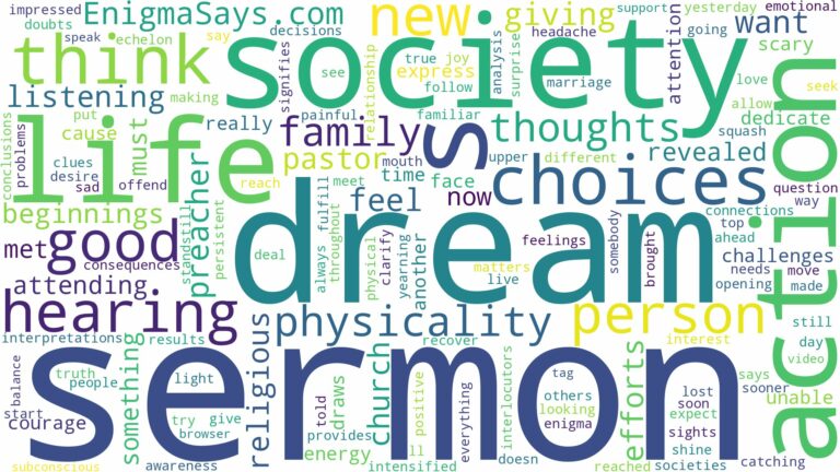 dream of hearing a sermon and related dreams with their meanings in a word cloud