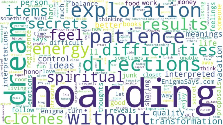 dream of hoarding and related dreams with their meanings in a word cloud