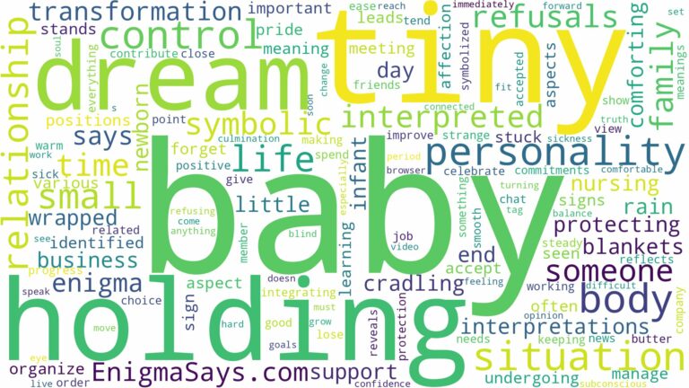 dreaming of holding a tiny baby and related dreams with their meanings in a word cloud