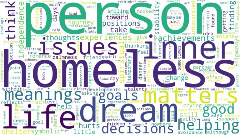 dreams about homeless person and related dreams with their meanings in a word cloud