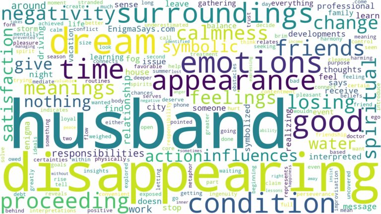 dreaming of husband disappearing and related dreams with their meanings in a word cloud