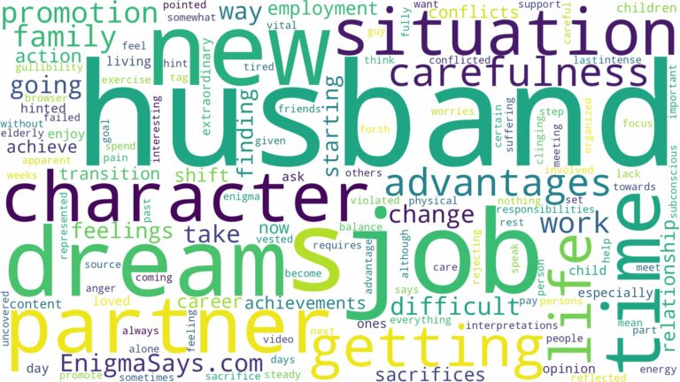 dreaming about husband getting a new job and related dreams with their meanings in a word cloud