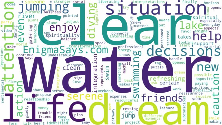 dreaming of jumping into clear water and related dreams with their meanings in a word cloud
