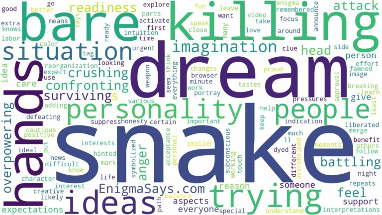 dreaming of killing a snake with bare hands and related dreams with their meanings in a word cloud