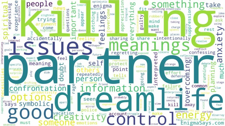 dream of killing partner and related dreams with their meanings in a word cloud