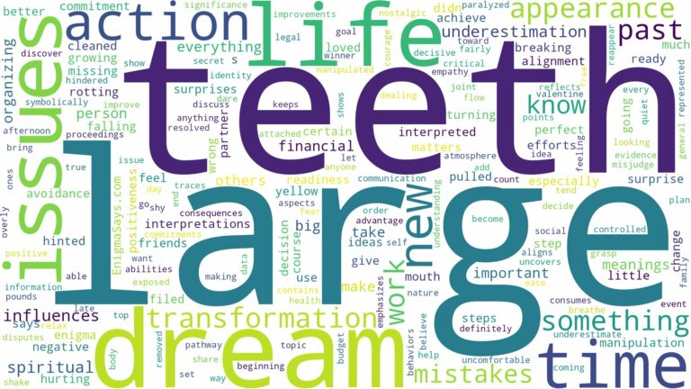 dream about large teeth and related dreams with their meanings in a word cloud