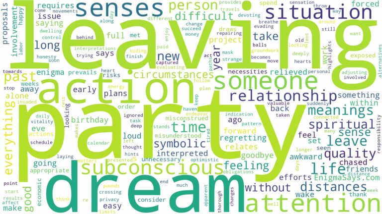 dream of leaving a party and related dreams with their meanings in a word cloud