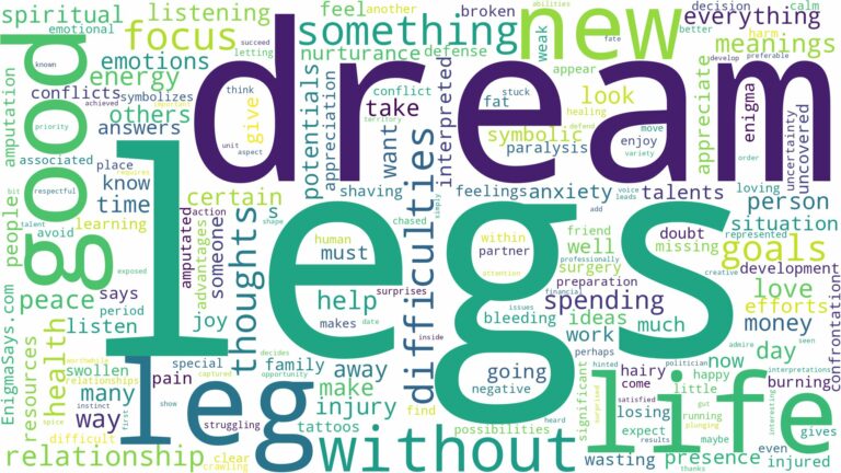 dreams about legs and related dreams with their meanings in a word cloud